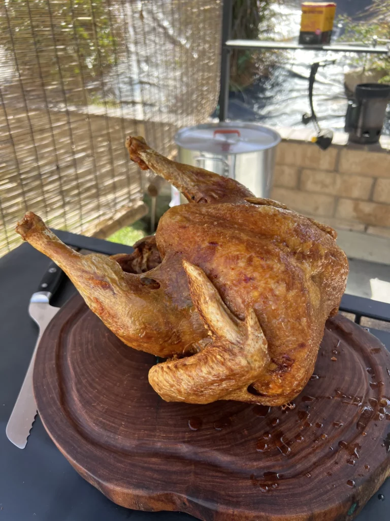 fried turkey on a cutting board