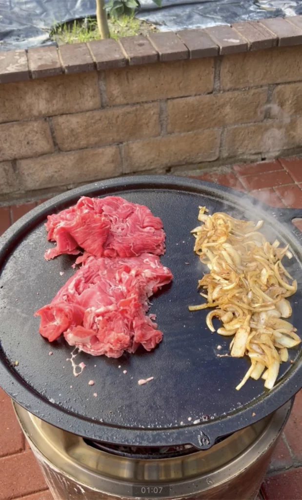 cheesesteak on the griddle