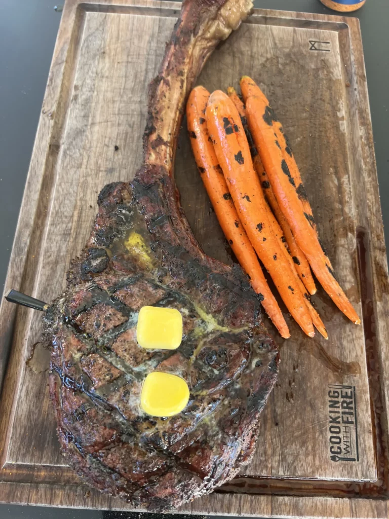 smoked tomahawk and carrots