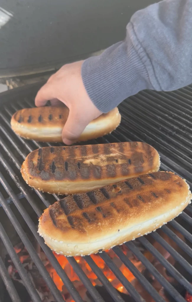 toasted buns on the grill