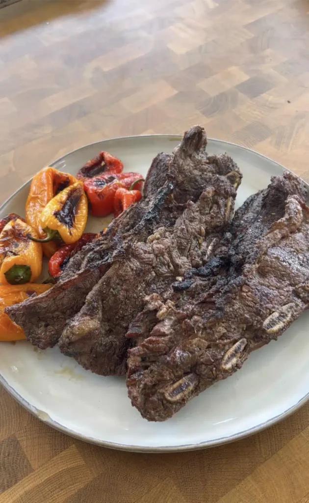 grilled beef ribs on the grill