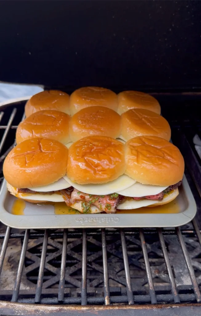 smoking the steak and chimichurri sliders in the smoker