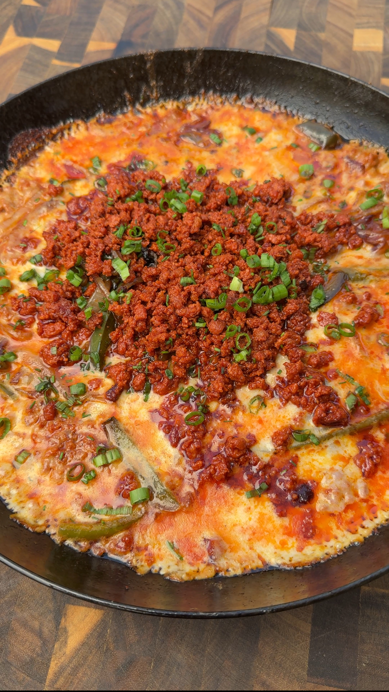 chorizo queso in a pan