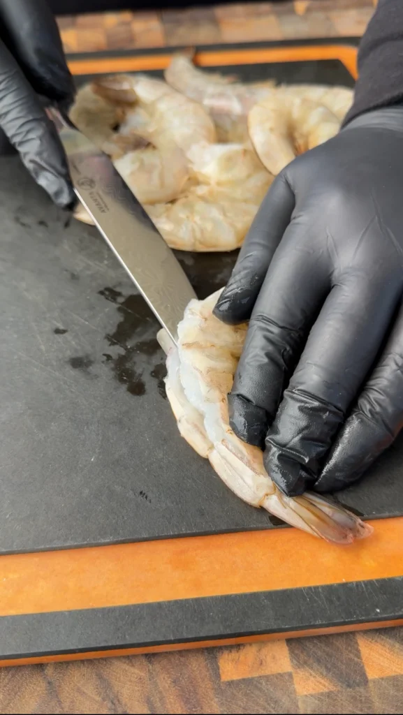 prepping shrimp for the recipe