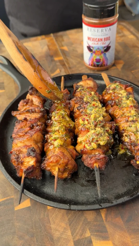 finishing the lemon pepper skewers