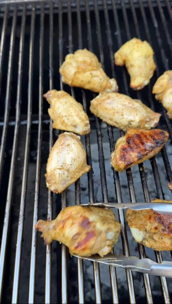 browned pickle brined chicken wings on the grill