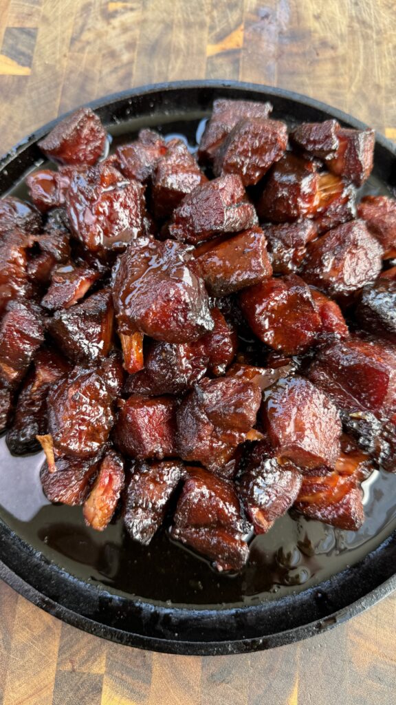 pork belly burnt ends in a bowl