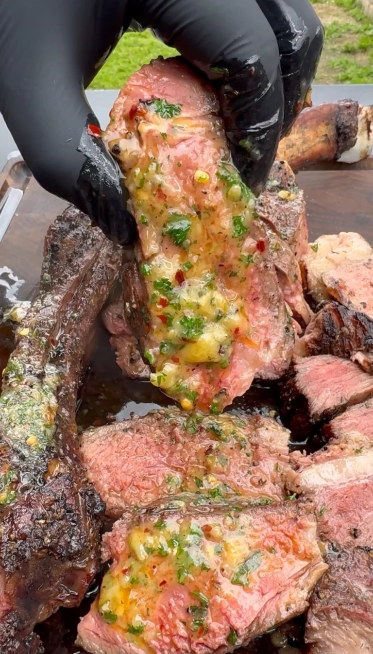 Grilled Tomahawk Steak with Roasted Garlic and Herb Butter