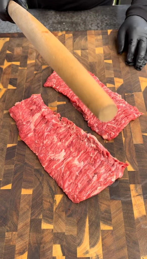 cut up a split skirt steak