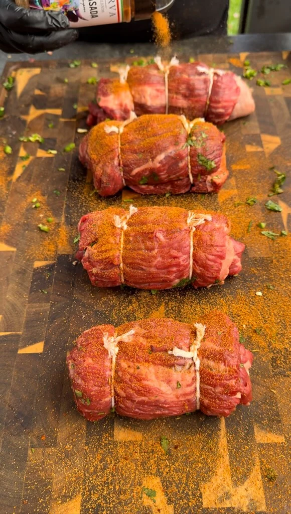 rolling the skirt steak pinwheels