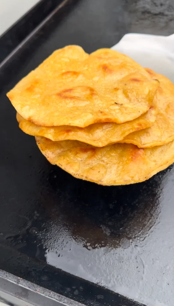 tostada shells on a cast iron
