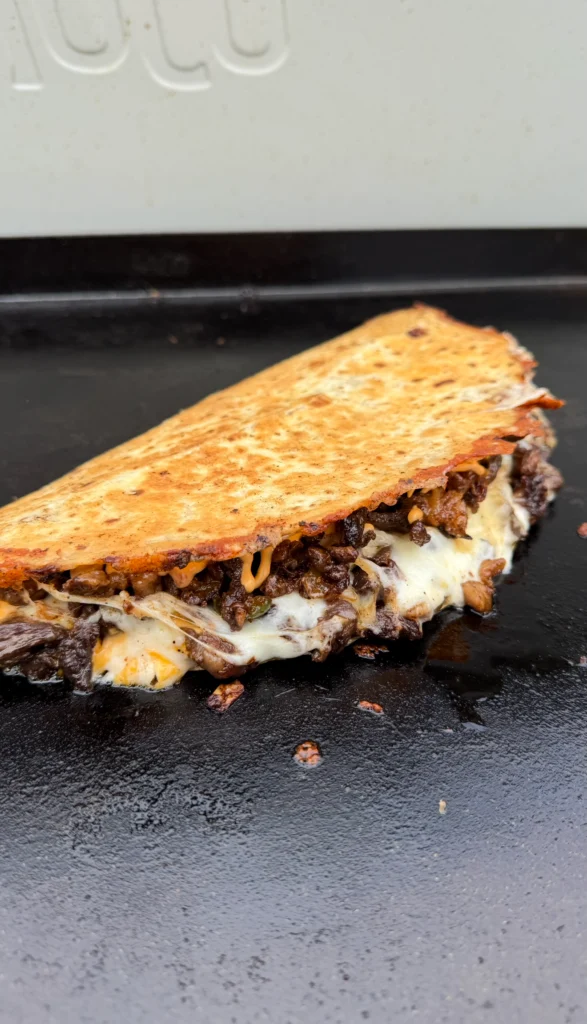 perfect carne asada quesadilla on the loco griddle