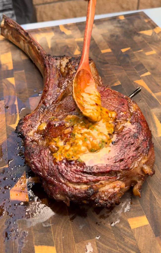 smoked tomahawk steak recipe with cowboy butter