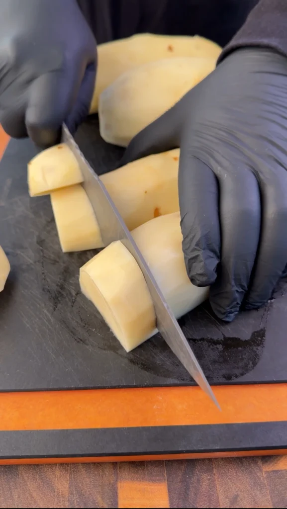 cut up potatoes for mashed potatoes