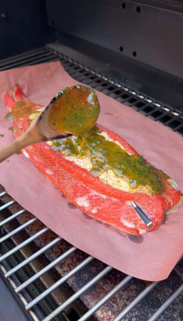 garlic butter on the salmon