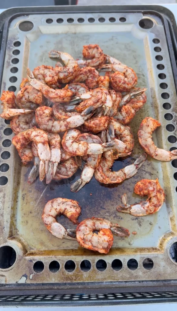 grilled shrimp on a hot plate