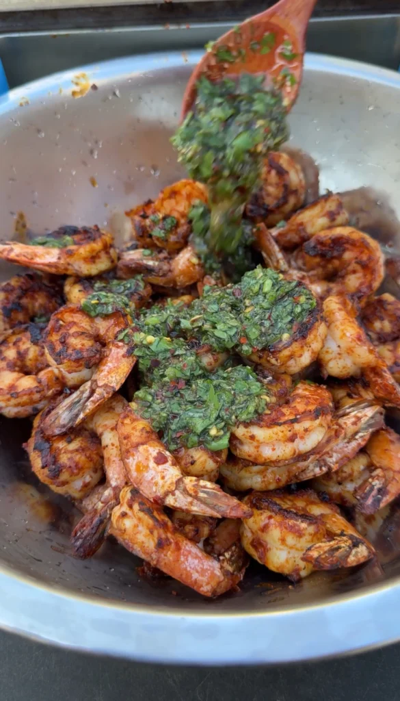 shrimp with chimichurri on top