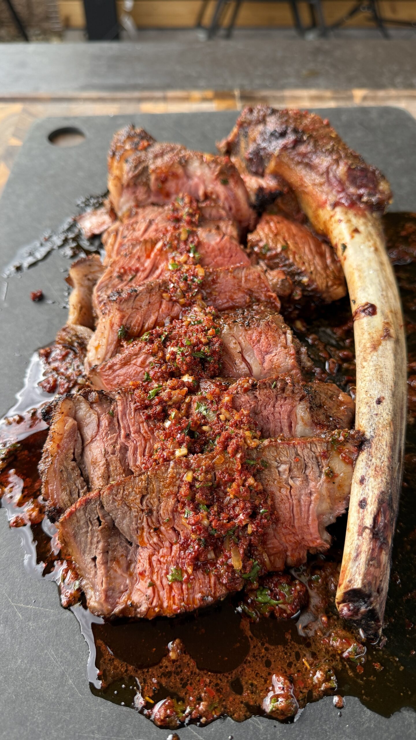 sliced ribeye with compound butter