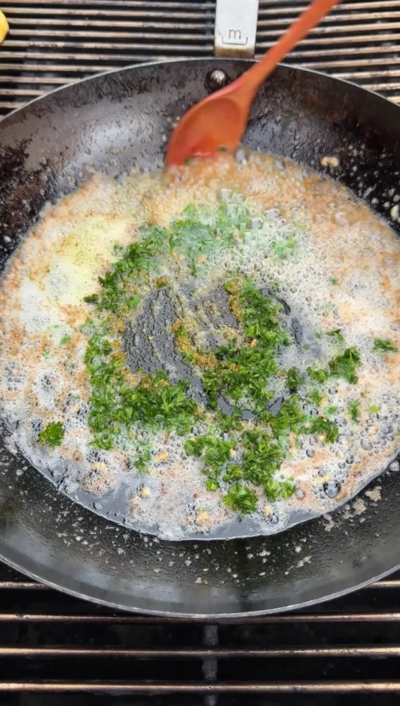 lemon pepper butter in a cast iron skillet