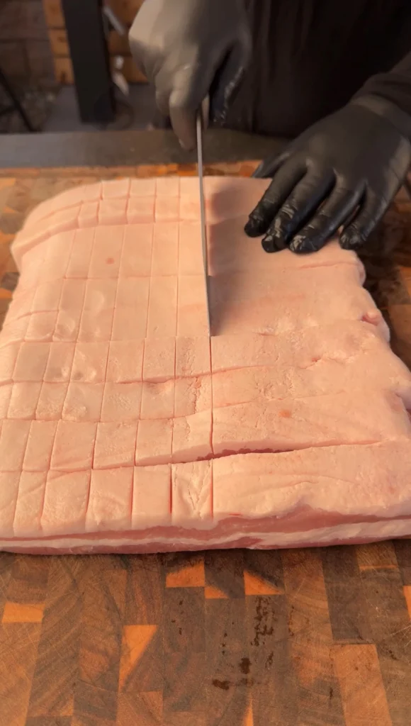 scored pork belly without seasoning
