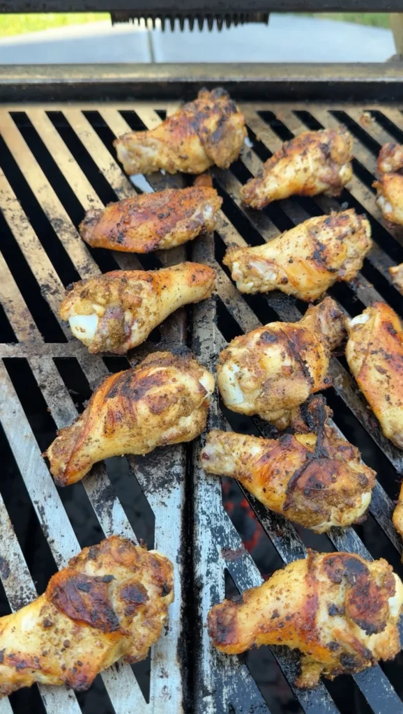 searing off the chicken wings