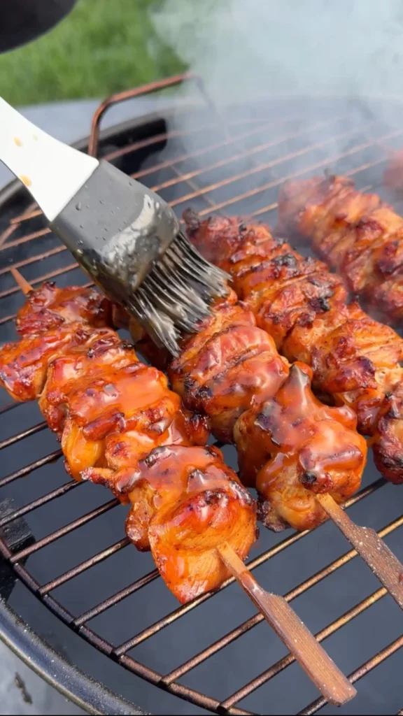 chicken skewers with hot honey glaze