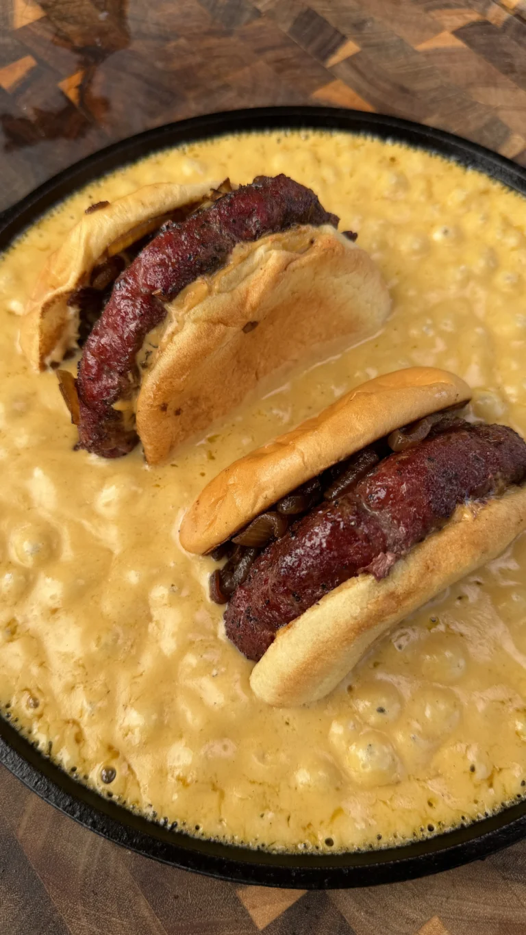 Cherry Smoked Cheeseburger Skillet with Homemade Cheese Sauce