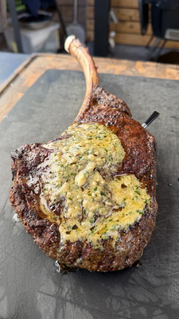 grilled ribeye steak with compound butter