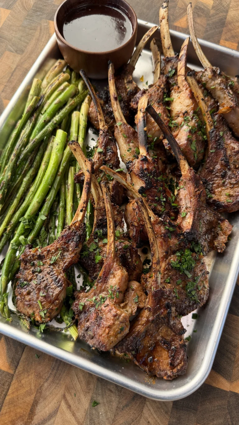 Grilled Lamb Chops with Roasted Garlic Red Wine Balsamic Sauce