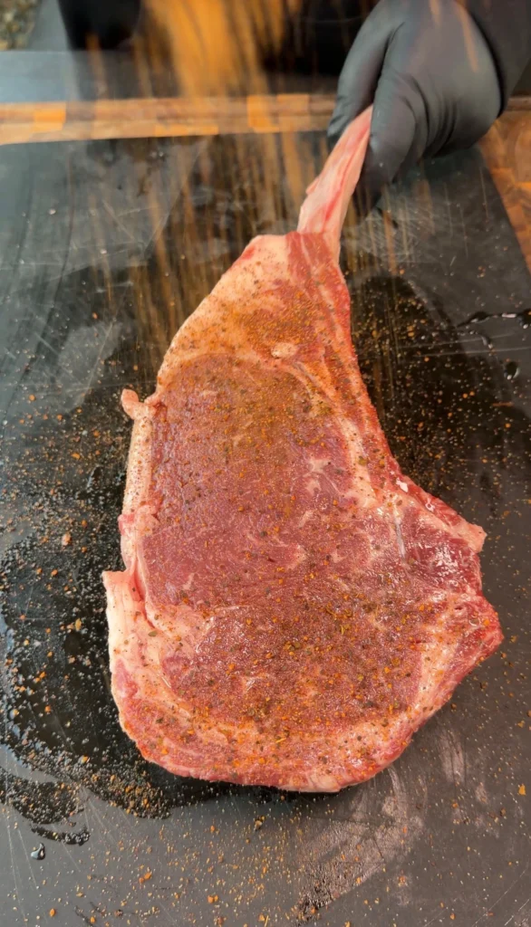 seasoned tomahawk ribeye