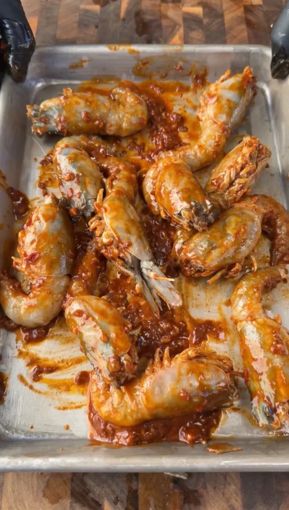 chipotle marinade on the prawns