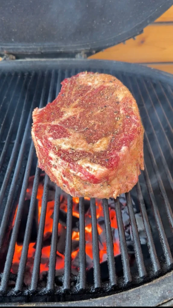 searing the ribeye steak