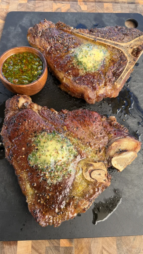 peppercorn crusted seared porter house