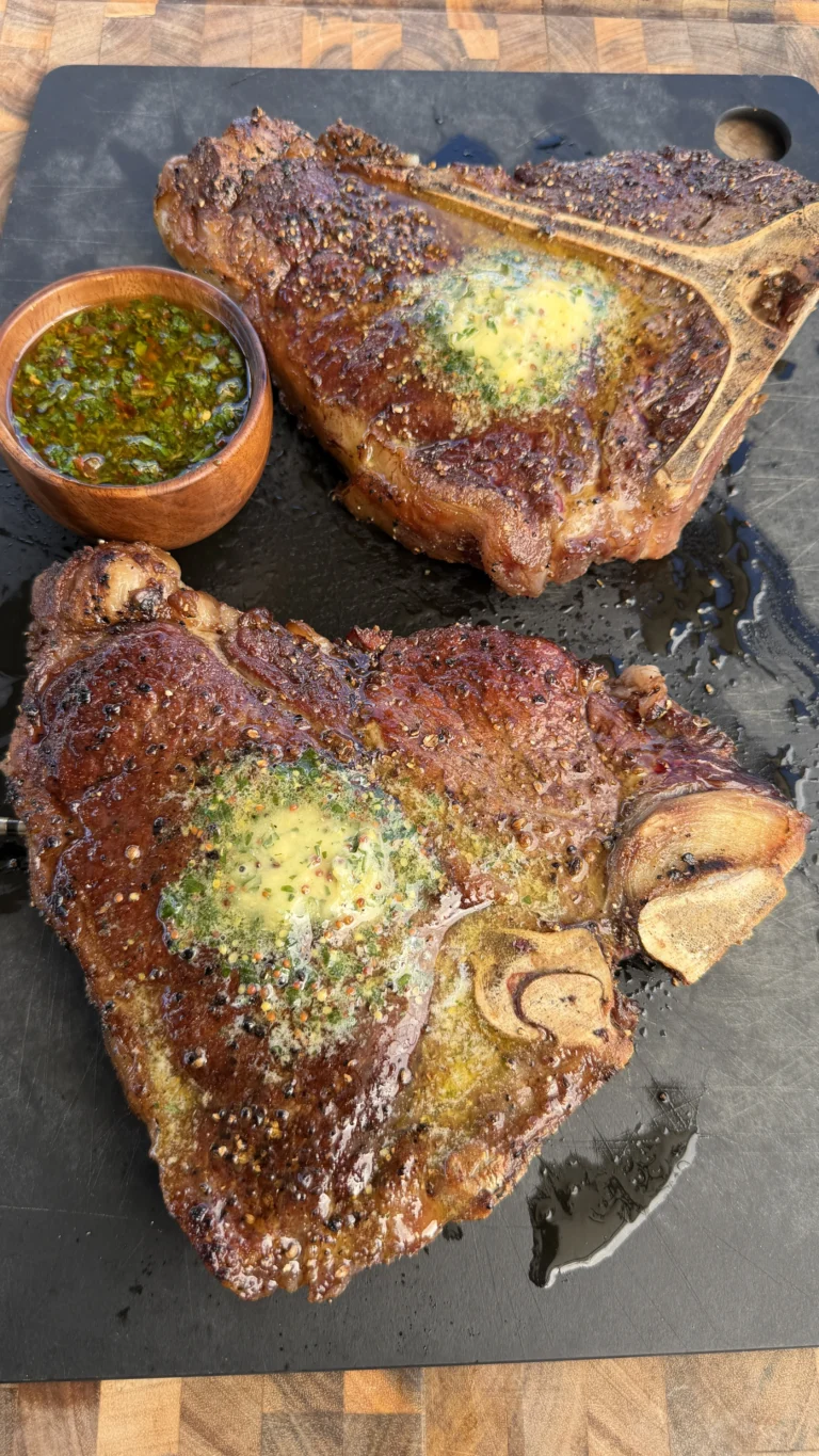 peppercorn crusted seared porter house