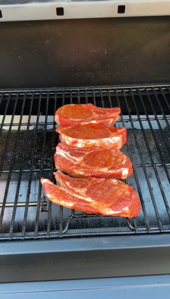 seared pork chops on the smoker