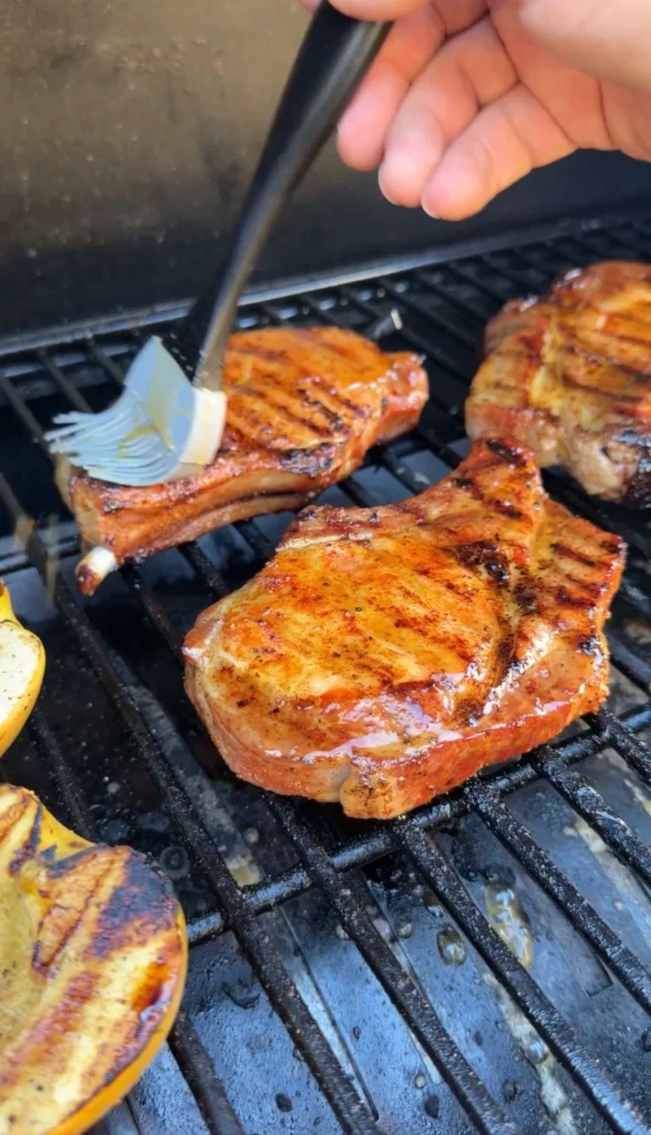 glazed pork chops on the grill
