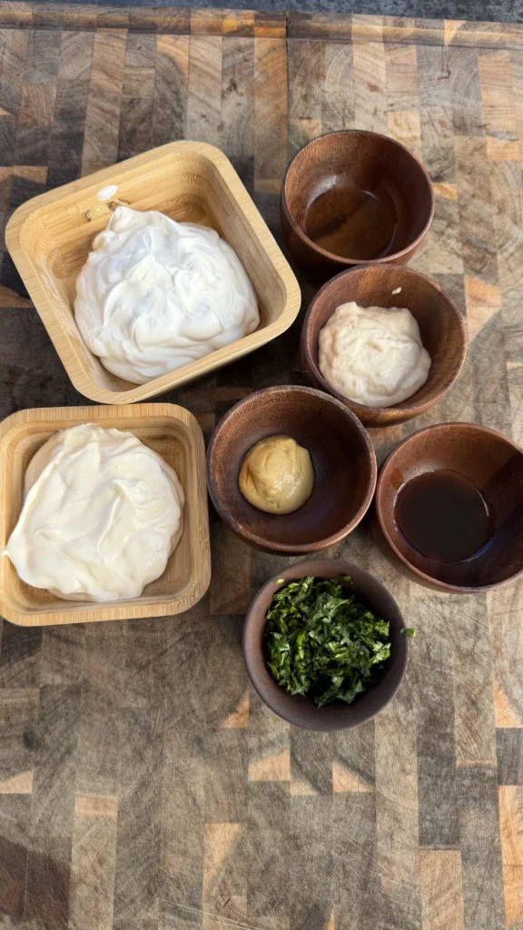 horse radish sauce ingredients on a cutting board