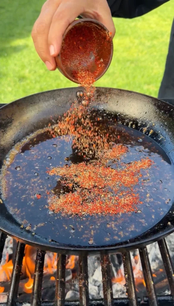 honey garlic sauce on a cast iron
