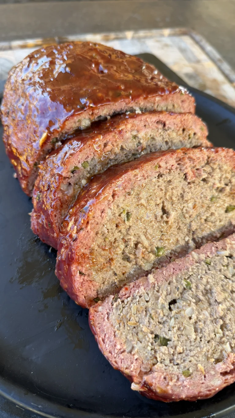 sliced meatloaf on the cutting board