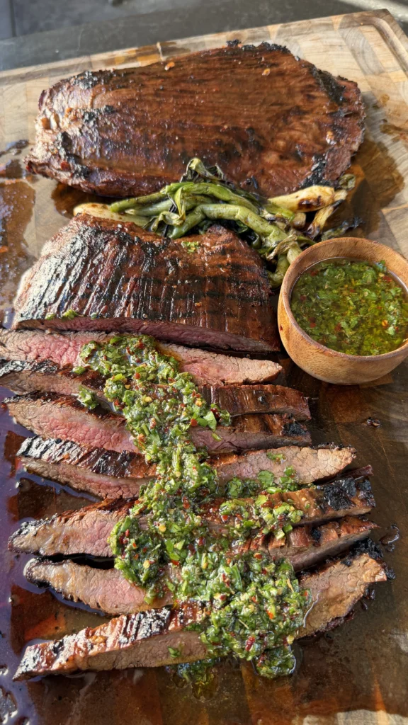 flank skirt steak on a cutting board