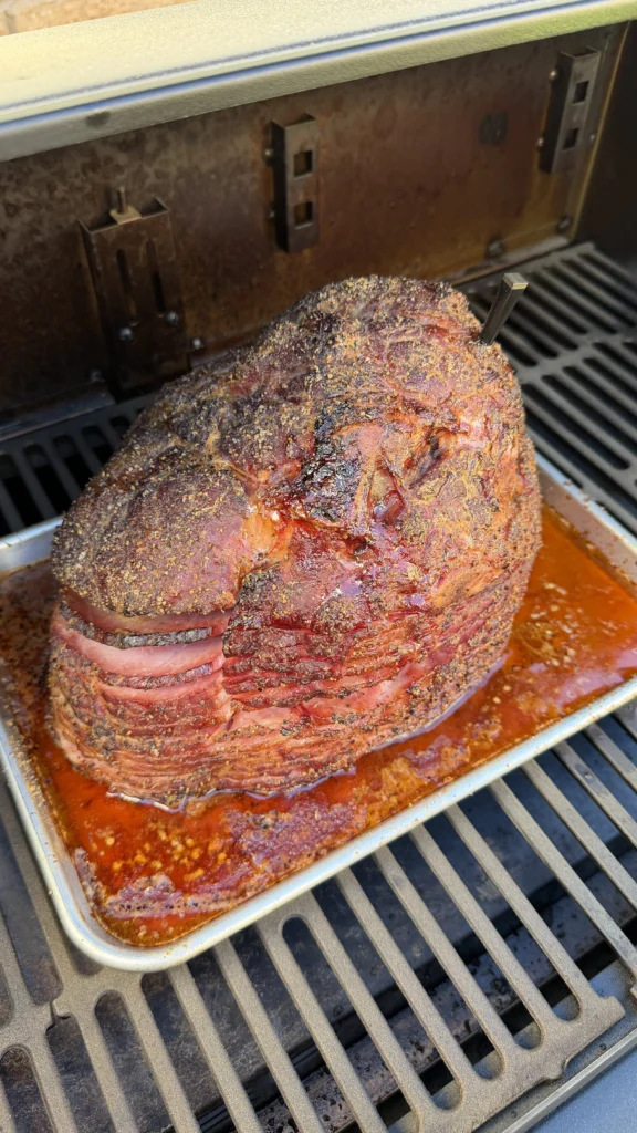 spiral ham on the smoker 
