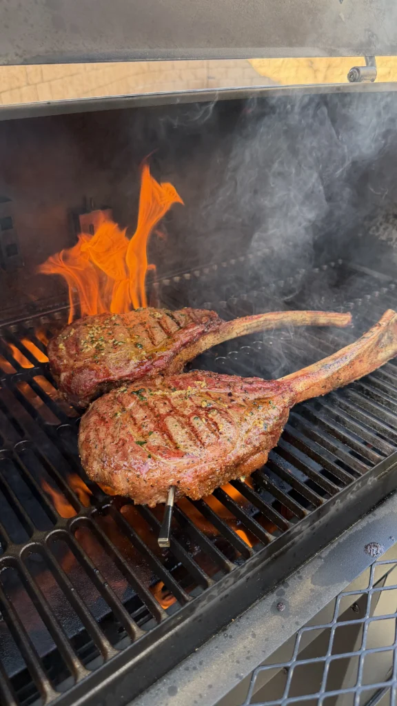 reverse seared ribeye on a grill