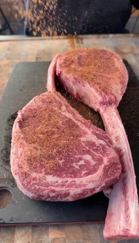 seasoned tomahawk ribeye