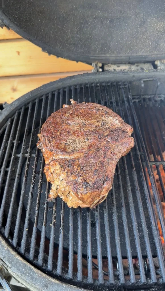 seared ribeye on a smoker