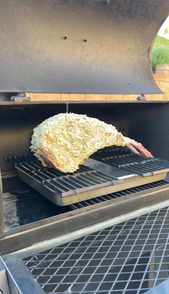 raw rib roast on the smoker 