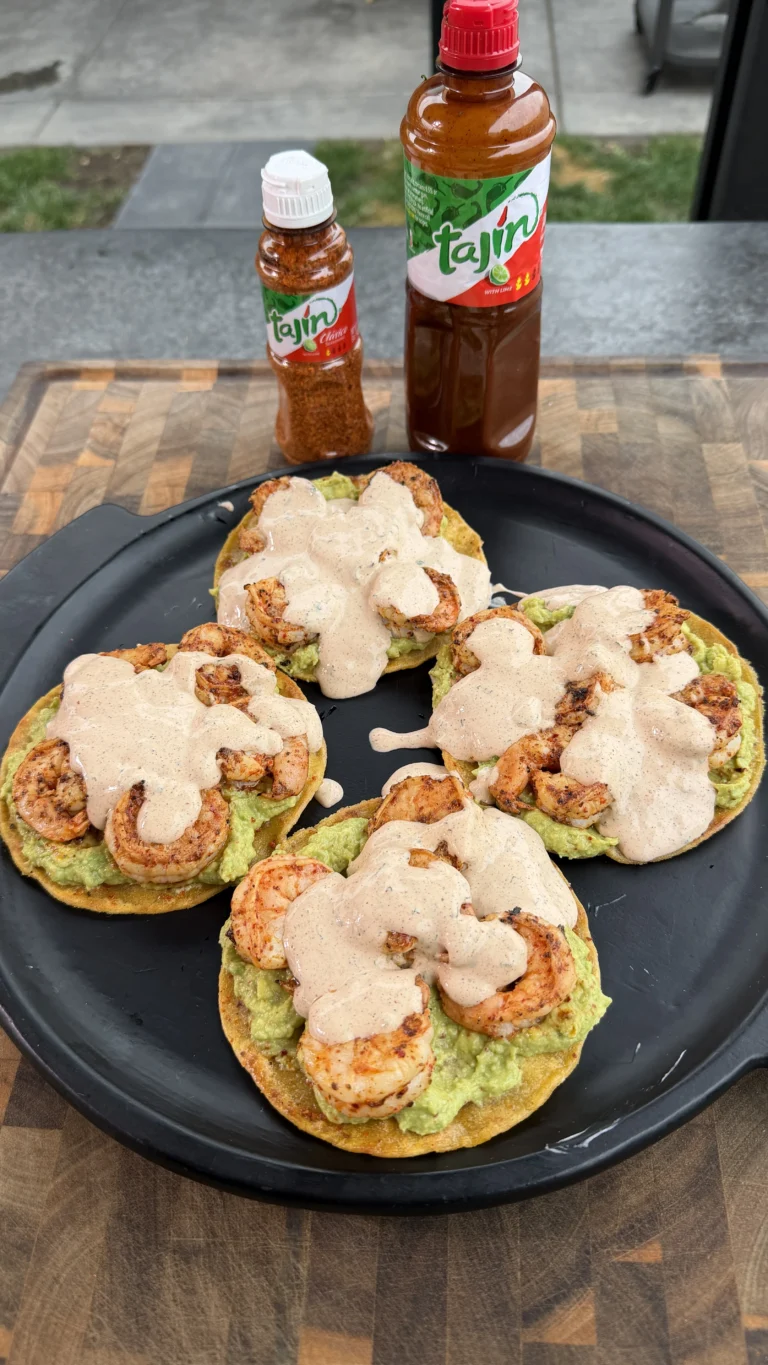Tajín Shrimp Tostadas with Guacamole & Crema