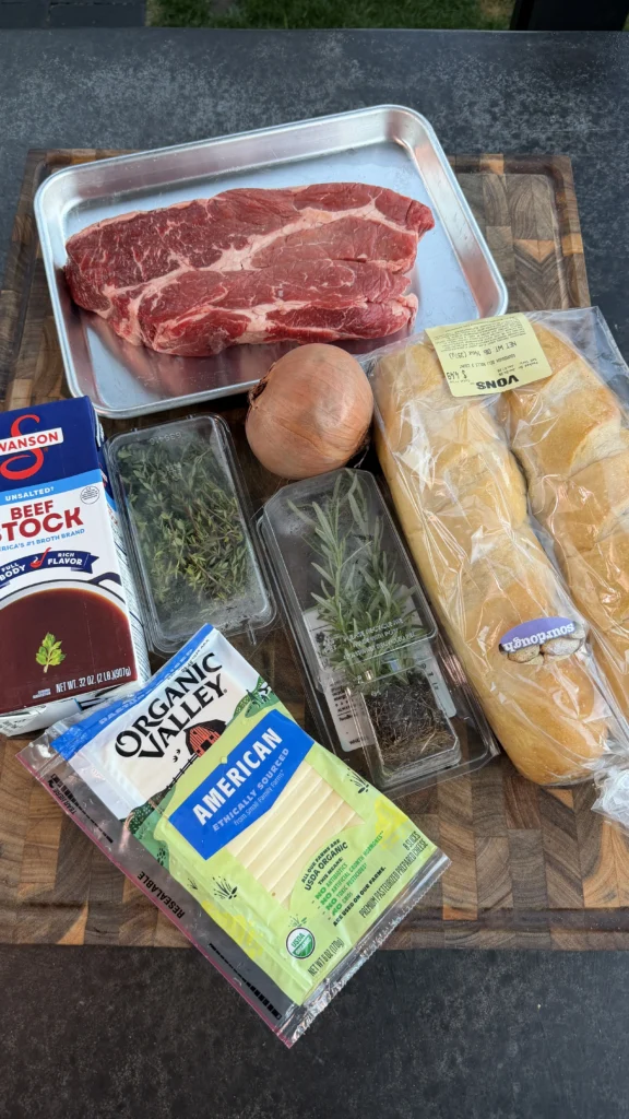 pulled beef ingredients on a cutting board