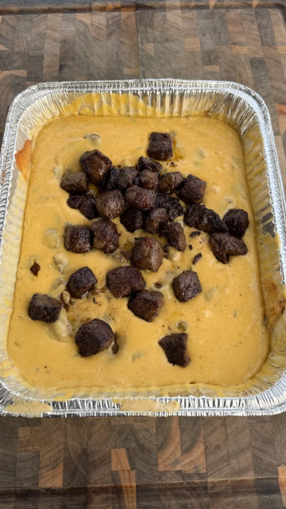 smoked queso and steak bites