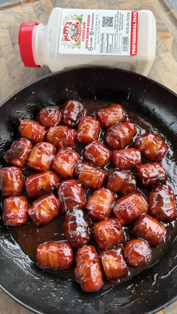 hot dog burnt ends in a pan