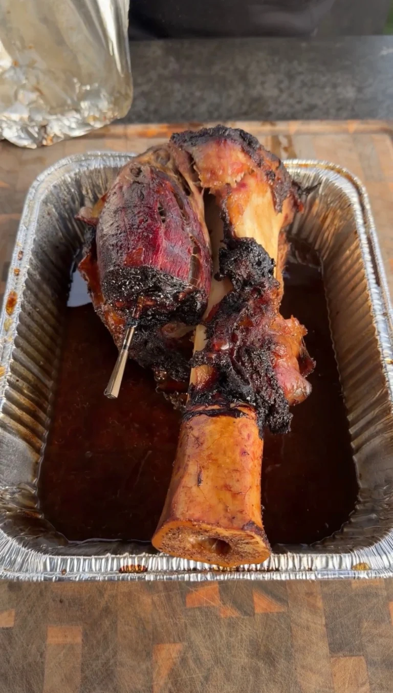 smoked beef shank in a pan